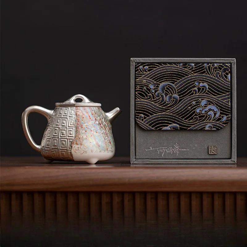 200ML Ceramics Gilded Silver Red Dragon Tea Pot, Kung Fu Tea Set, Household High end Tea Pot, Kettle Single Pot Gift Box