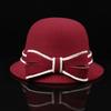 Retro Stitching Bow Woolen Basin Hat Women's Autumn and Winter Warm Fashion Top Hat British Socialite Fisherman Hat