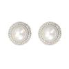 Exquisite Pearl and Diamond Stud Circle Earrings, Fashionable Silver Needle Design for Women.