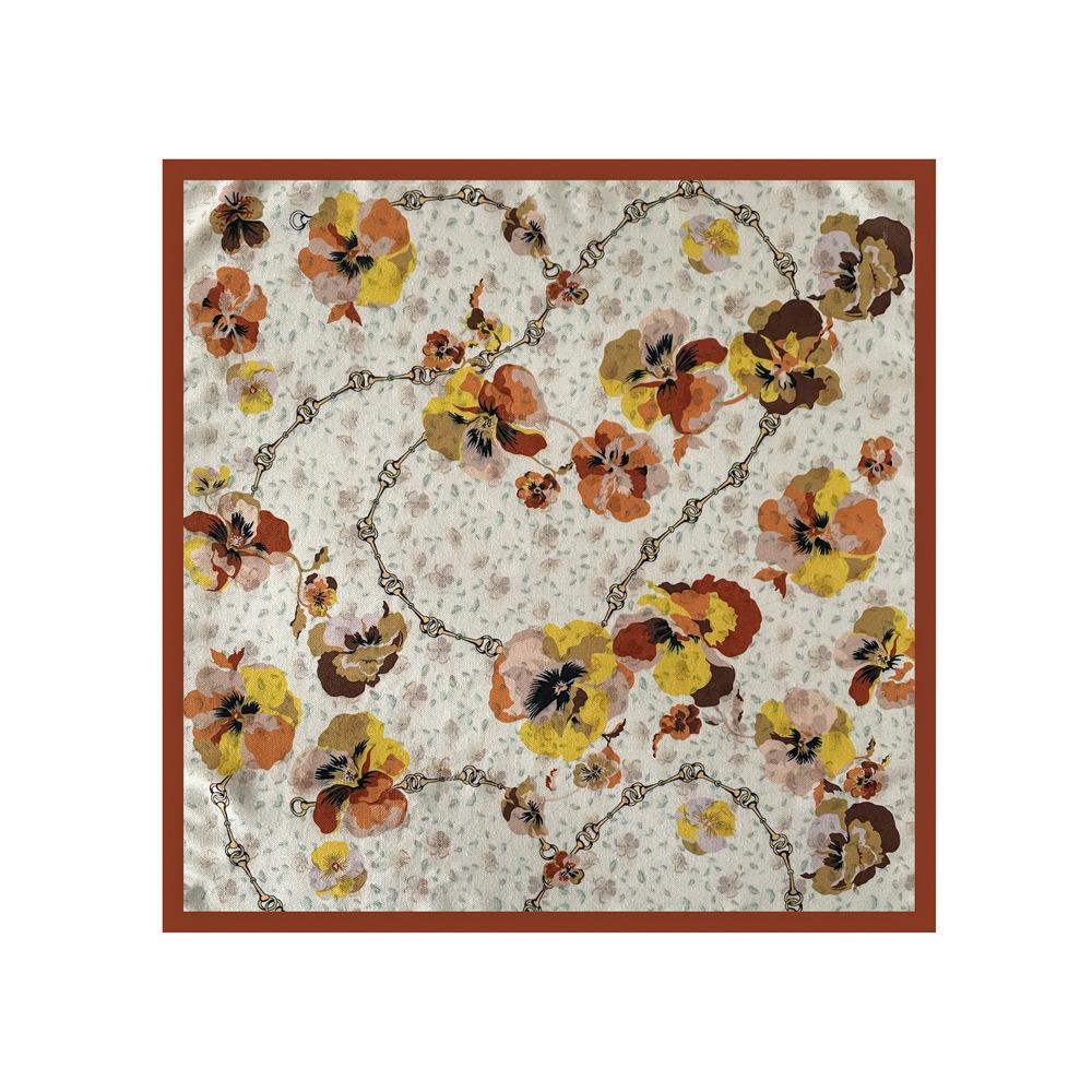 Summer ethnic style flower silk scarf women's neck small square scarf 61cm herringbone soft small scarf neck protection scarf