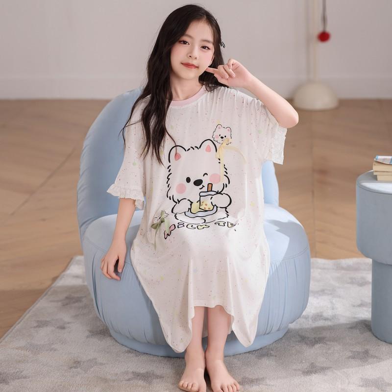 Girls Modal Nightdress Cartoon Print Sleepwear Kids Ages 8 Lightweight Pajama Dress Home Outfit
