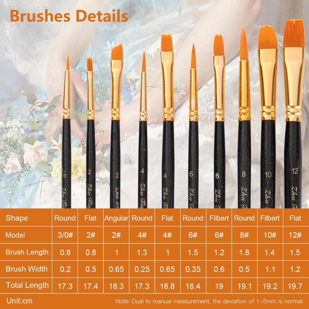 10pcs Artists Paint Brushes Nylon Hair Wooden Handle Professional Paintbrush Gift for Children