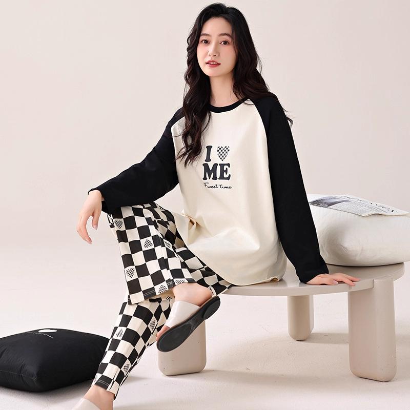 Women's pajamas spring and autumn long-sleeved trousers pure cotton two-piece suit, girls can wear cotton loungewear in autumn and winter