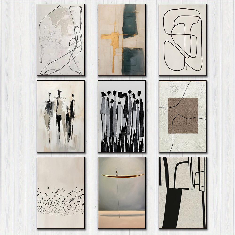 

1pc Modern Scandinavian Style Black and White Abstract Canvas Poster, Minimalist Abstract Line Wall Decor For Living Room Decor 21cm×30cm NoFrame