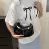 PU Leather Pearl Chain Crossbody Bag Solid Color Pleated Handbag Cloud Shoulder Bag  Shopping