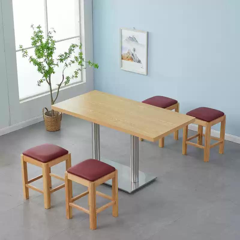 Solid Wood Rectangular Dining Table & Stools Set - Suitable for Fast Food, Malatang, Cold Drinks, Desserts, Rice Noodle