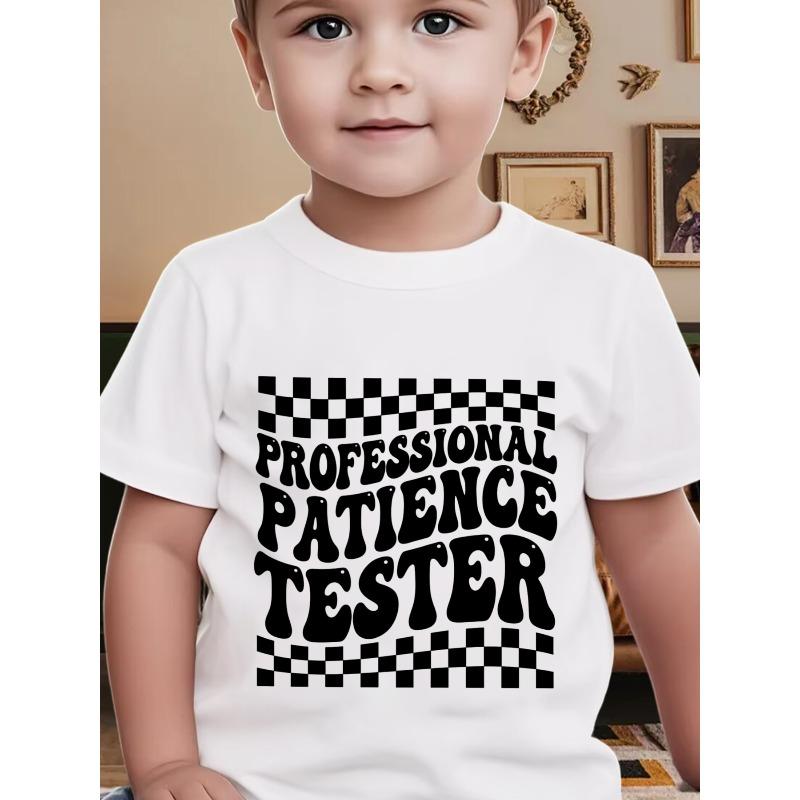 European sizes Boys Casual Text Print T-Shirt, Fashionable and Versatile Round Neck Sportswear 98cm белый