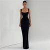 European and American autumn and winter new women's clothing temperament solid color slim-fitting waist backless square neck suspender dress women