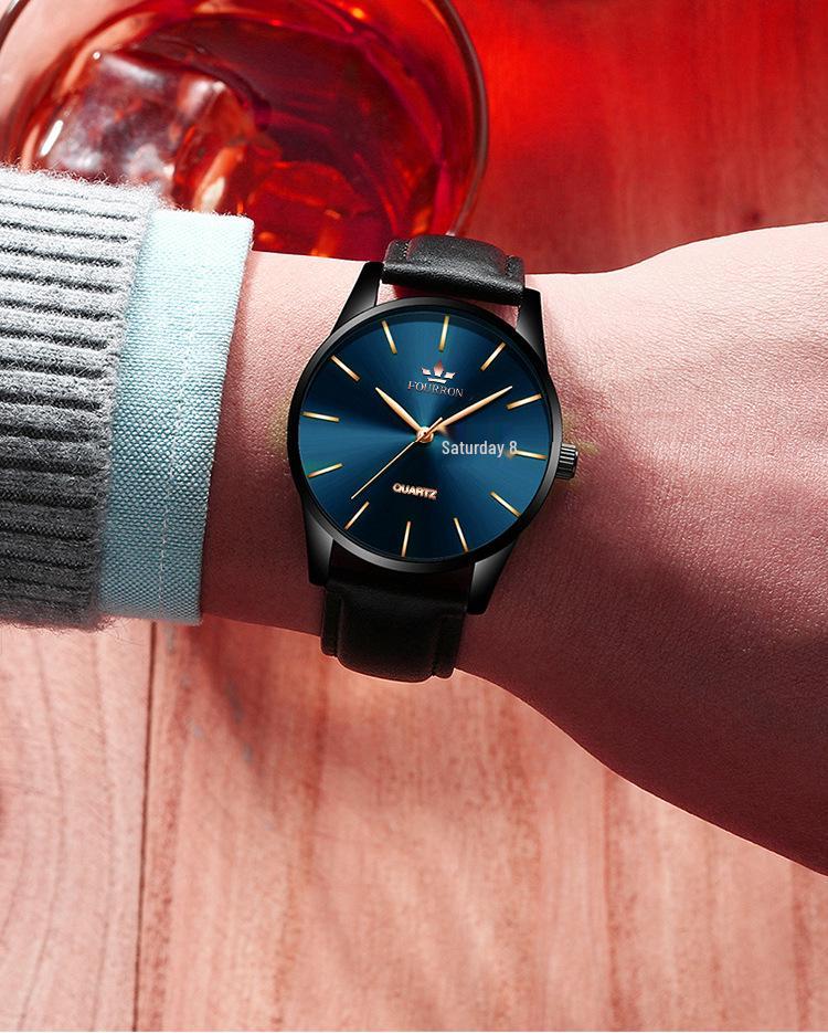 FOURRON Men's Quartz Watch - Waterproof, Ultra-Thin Steel Band with Calendar