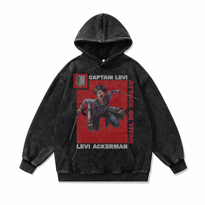 American Retro Washed Hoodie Jacket Animation Digital Direct Injection Printing Heavy Pullover Sweater Men