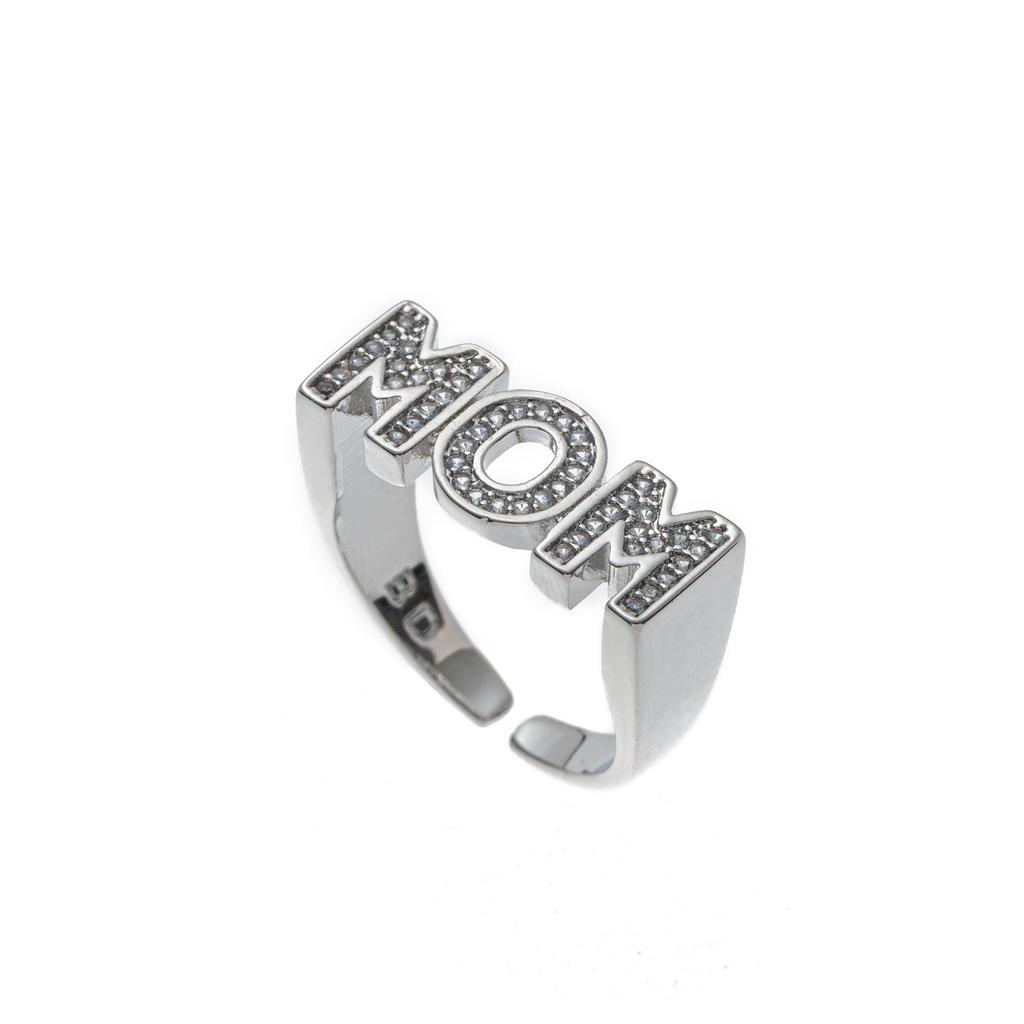 Ring Full Diamond Mom Ring Zircon Letter Ring Mom Mother'S Day Gift Jewelry Female