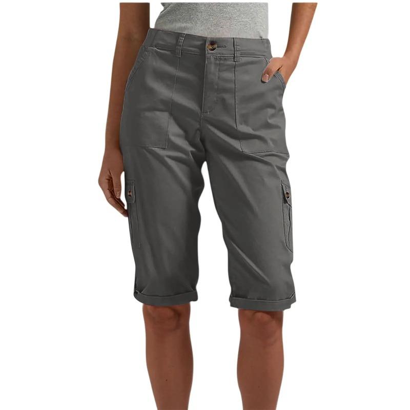 Women's Stylish Cargo Shorts Spring Summer Casual Fashion Solid Color Pocket Overalls Slim Straight Leg Five Quarter Pants