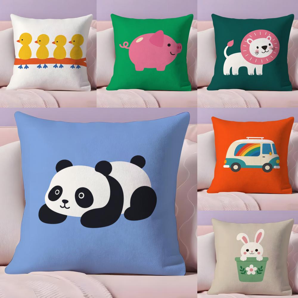 Dopamine Cute Animals Cushion Cover Plush Fabric DoubleSided Printed Invisible Zipper Sofa Pillow Case Home Bedroom Decor