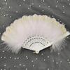1PC - Vintage simulation feather lace fan with gold stamping feather fan in white