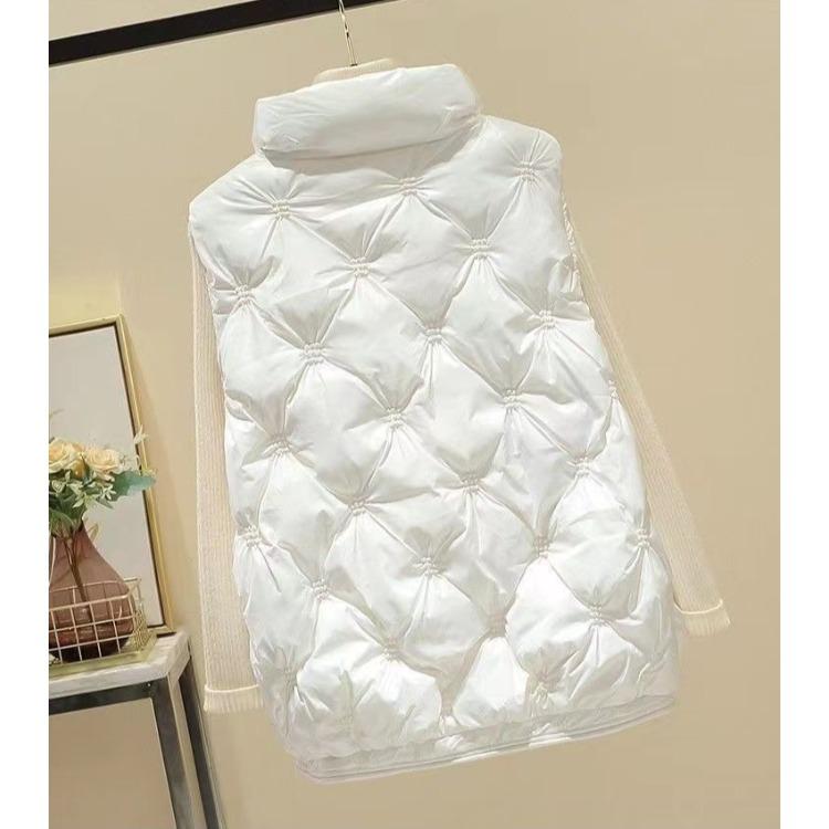 

Женский свободный блестящий теплый хлопковый жилет с воротником-стойкой, без рукавов, простой в уходе XXXL белый