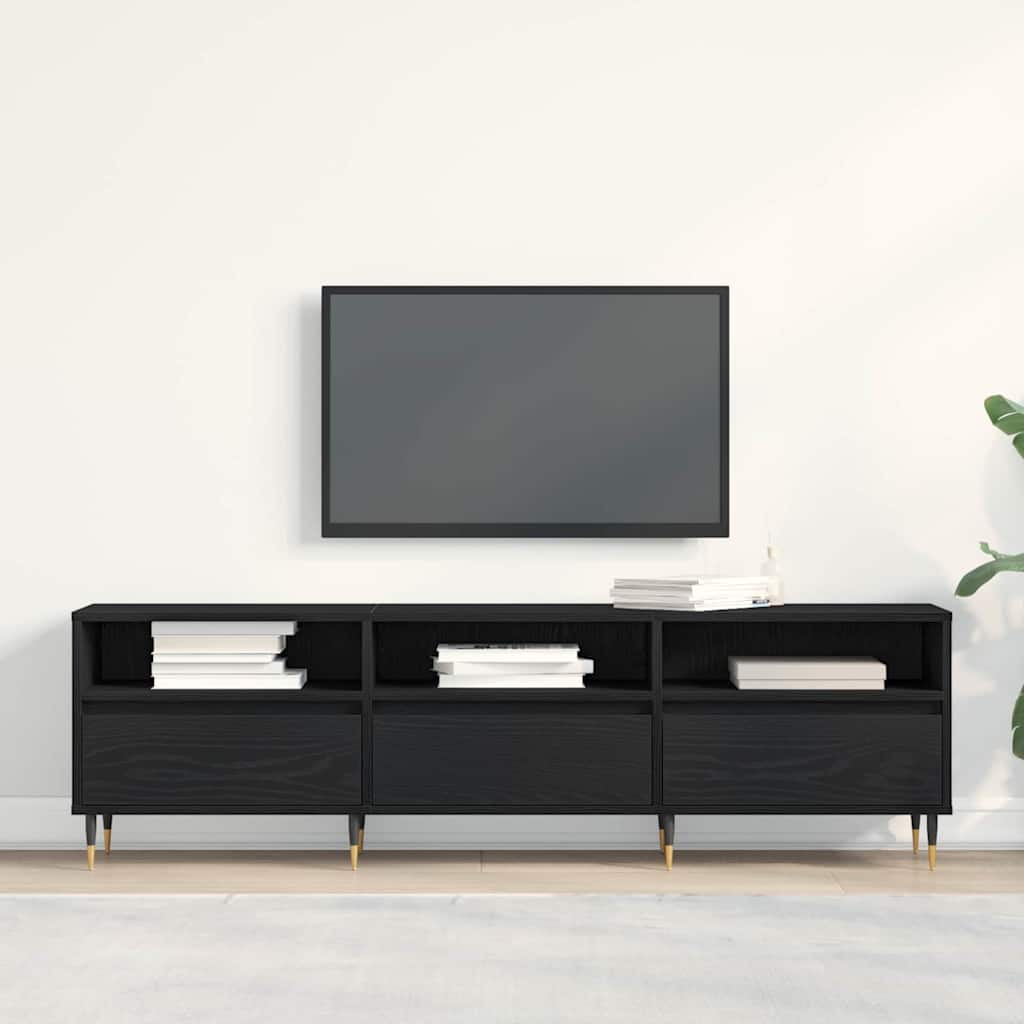 TV Cabinet in Black Oak Look 150 x 30 x 44.5 cm