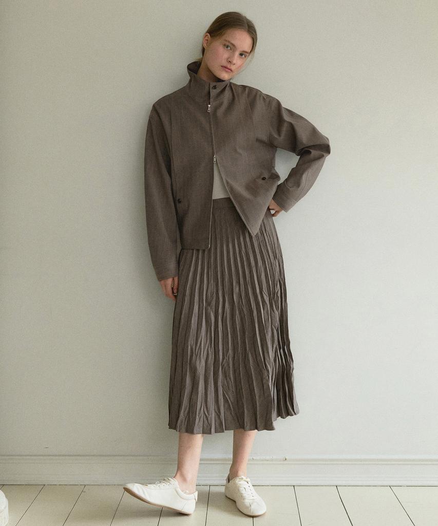 Otte Bias Double Pleats Skirt_Brown