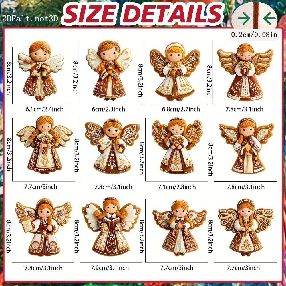 12Pcs Wooden Gingerbread Man Angel Pendant Hanging Christmas Tree Decor  Holiday Party