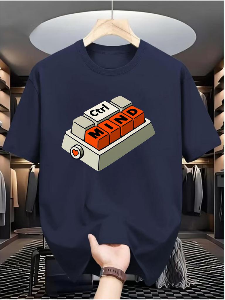 Unisexs Ctrl Mind Keyboard Graphic Cotton O Neck Short Tee Casual Tops Gift For Programmer Tech Gamer Fans Summer Loose Daily Wear