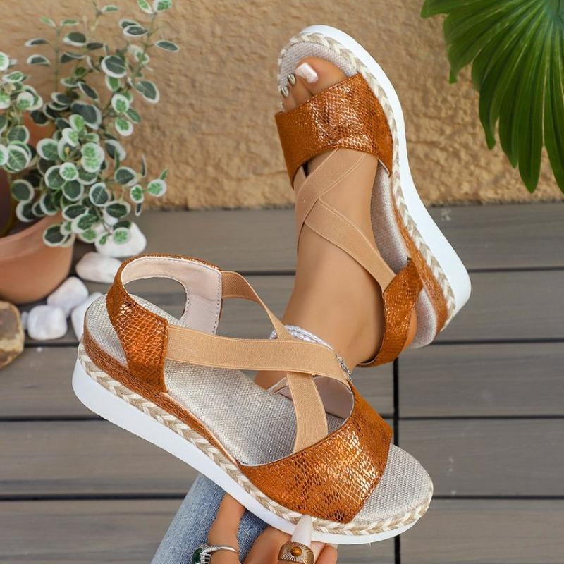 Wish Women's Sandals Metal Buckle Decorative Hemp Rope Wedge Heel Light Bottom Fish Mouth Sandals