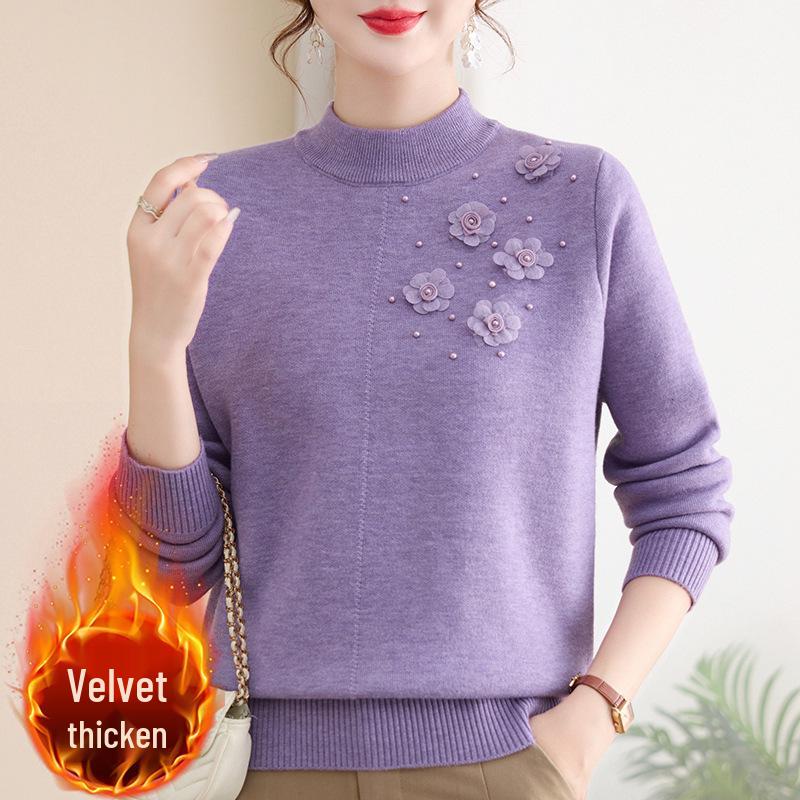 Stylish Knitted Sweater for Middle-aged Women: Warm Winter Base Layer
