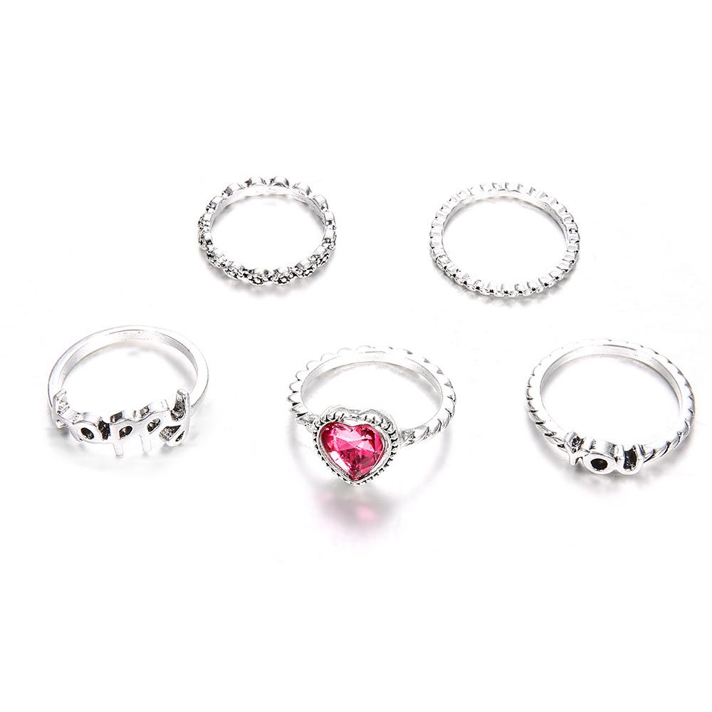Ring, Letter Happy You Love Diamond Set 5 Piece Joint Ring