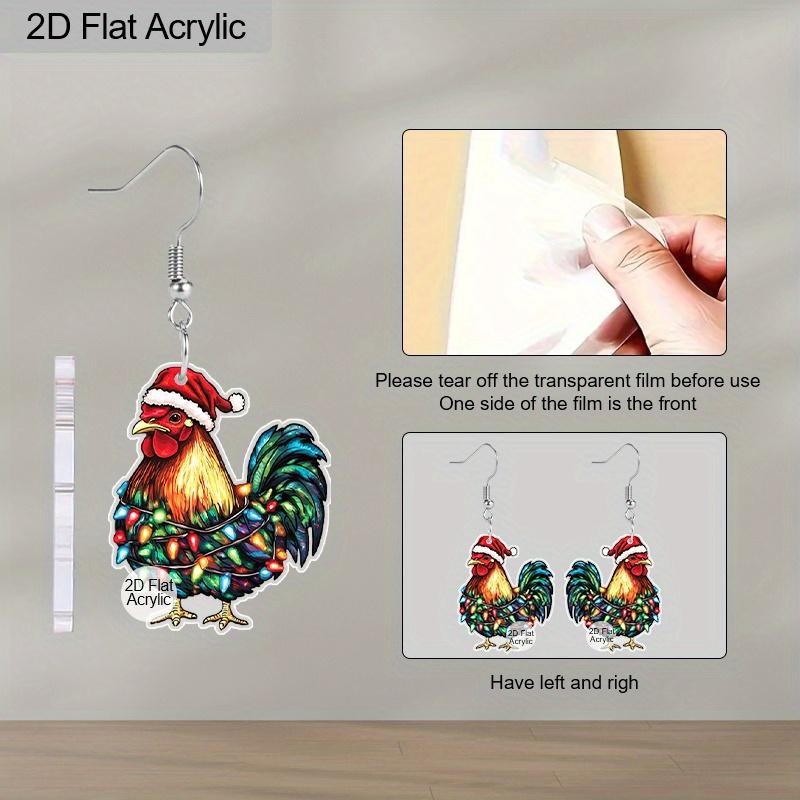 2D Flat Christmas Cartoon Christmas Hat Rooster Double-sided Pattern Earrings Jewelry Gift for Women Female