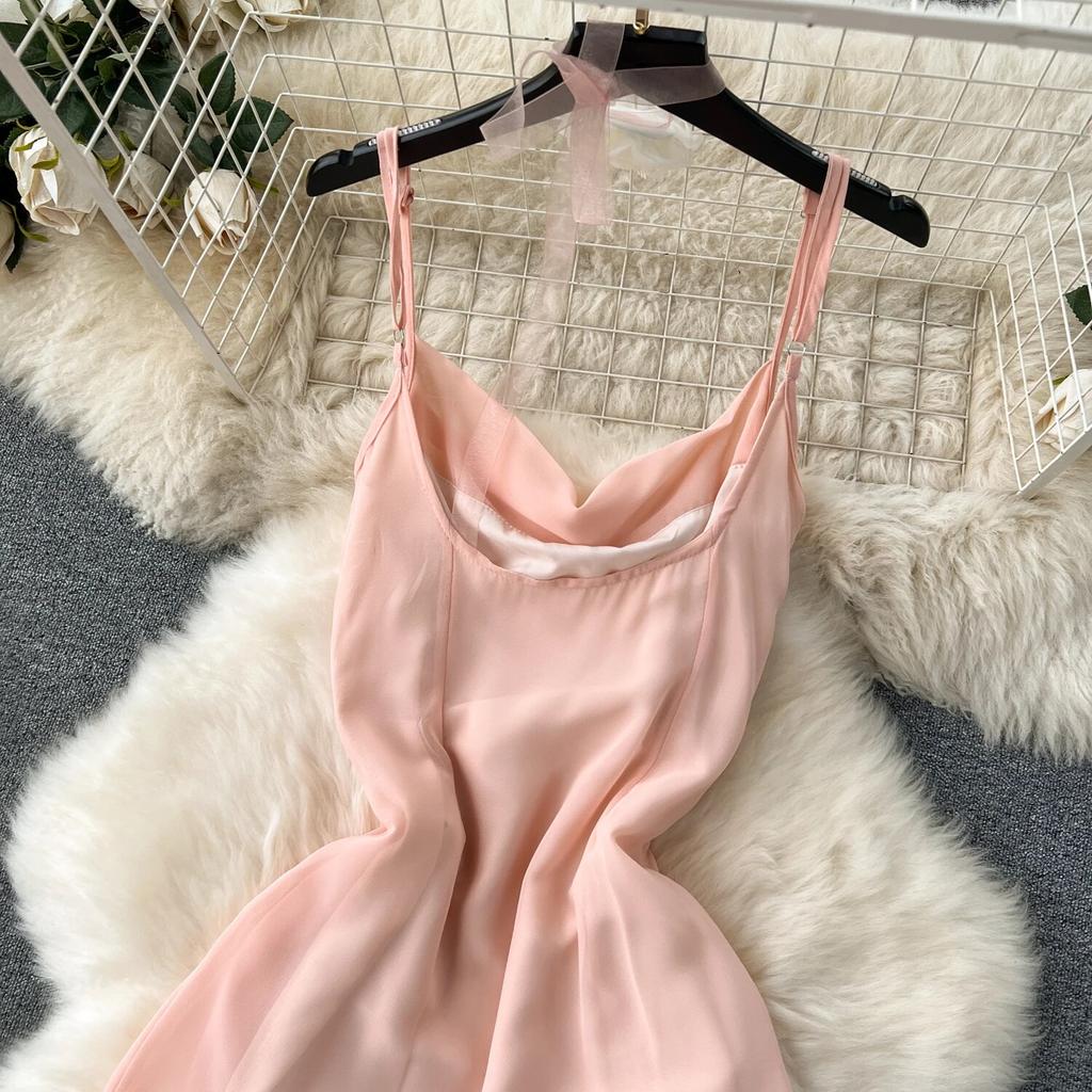 Socialite Sle Vacation Skirts Sexy Square Collar Slim fit Mid-Length Design Sense Frill Big Hemline Sling Dress Women