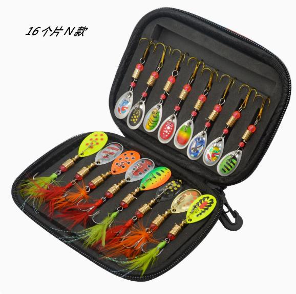 Rotating Spinner Lure Set, 16Pcs 3.5g Metal Spoon Baits with Tackle Box for Trout and Bass