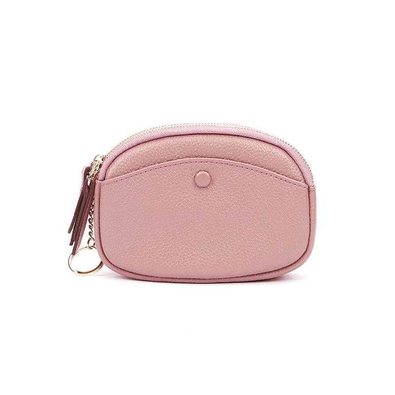 Women's Double Zipper Top Grain Cowhide Wallet: Fashionable Large Capacity Coin Purse with Hook.
