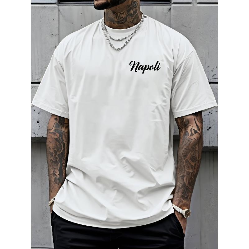 European Size Men'S Round Neck Short-Sleeve T-Shirt with Letter Print, Perfect for Casual Summer Activities