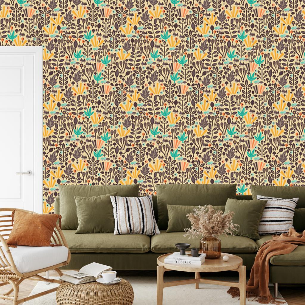 Tree Leaves and Mushrooms Wallpaper for Living Room and Bedroom 50x1000
