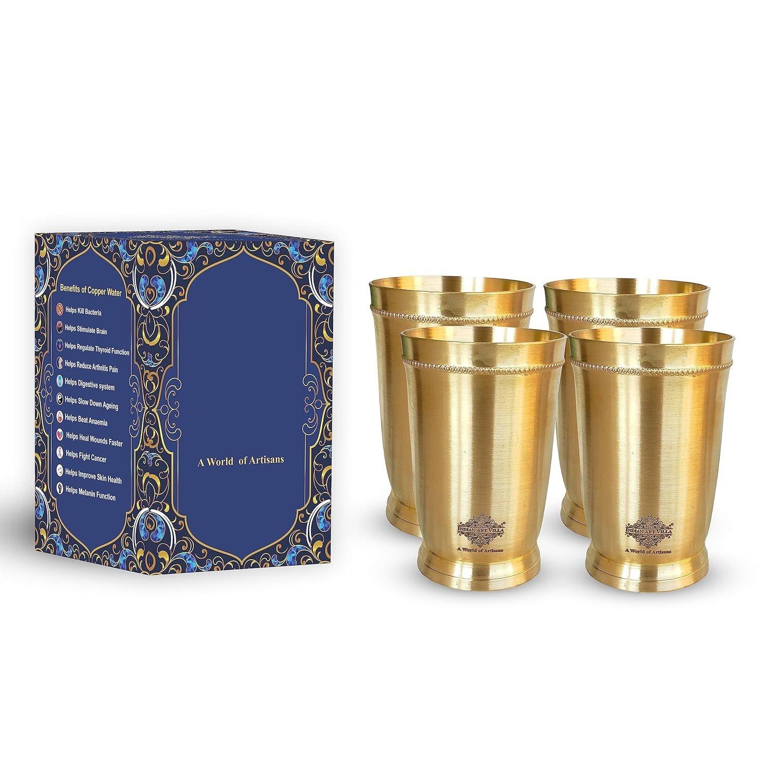 

Стакан из чистой латуни с рельефным дизайном, для питья, подачи воды, йоги и аюрведы