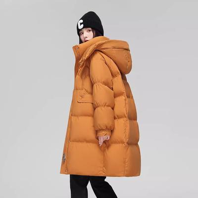Long Down Jacket Women's Fashion2025 Winter New Fashion Hooded Loose Thickened White Duck Down Knee Jacket Tide