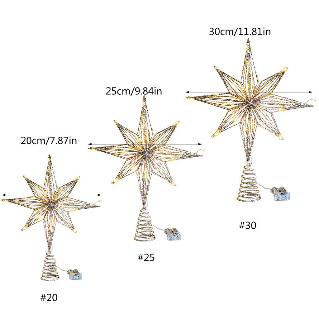Christmas Tree Toppers Star with LED String Lights Ornaments for Christmas Home Party Decoration Festival Party New Year