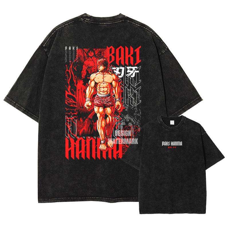 

Anime Grappler Baki Tshirts Oversized Vintage Washed Hanma Baki T Shirt Manga Yuujirou Baki The Grappler T Shirt for Man Cotton S