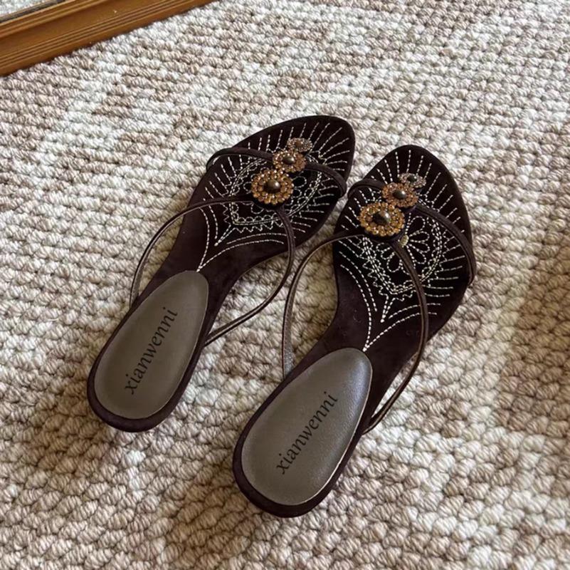Women Slippers Crystal Cross-tied Slippers Sexy Low-heeled Sandals Flip-flops Clip-toe Fashion Outdoor Shoes Summer Slides Women
