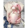 Womens Slim Fit Round Neck Short Sleeve T-Shirt With 3D Santa Claus Print Soft Cotton-Feel Fabric Casual Office Wear