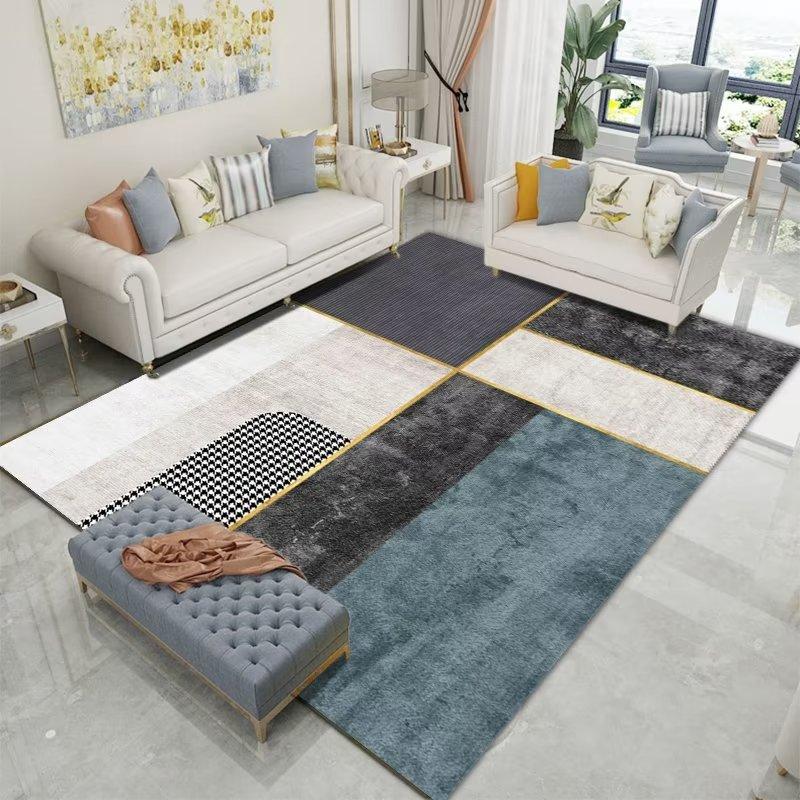 Moderní styl Geometrický koberec Dekor obývacího pokoje Zelené koberce Pohovka Čajový stolek Boční podložka pod nohy Ložnice Postelový kobereček Protiskluzový Omyvatelný