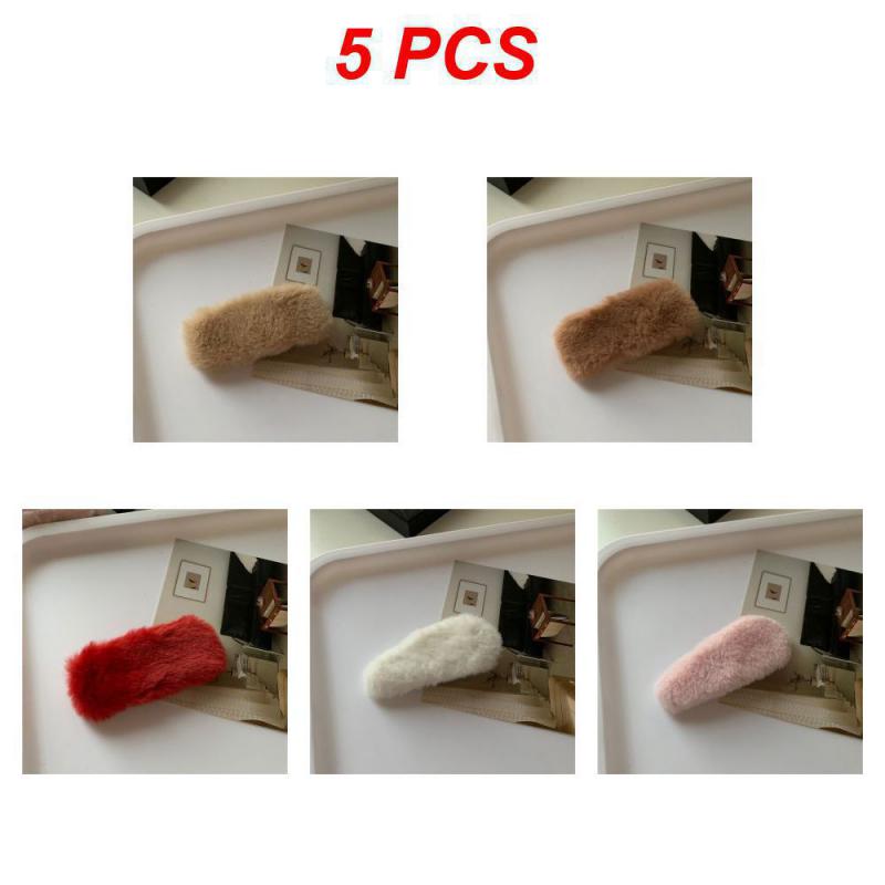 1/3/5Pcs Autumn Winter Hair Clips For Girl Woman Waterdrop Square Barrettes Solid Color Faux Fur BB Hairpins Soft Hair Accessory