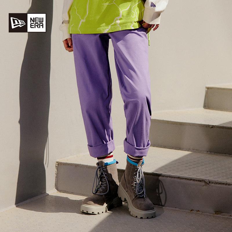 New Era Solid Color Abstract Pattern Printed Straight Leg Casual Pants Unisex Bottoms Purple 13354097