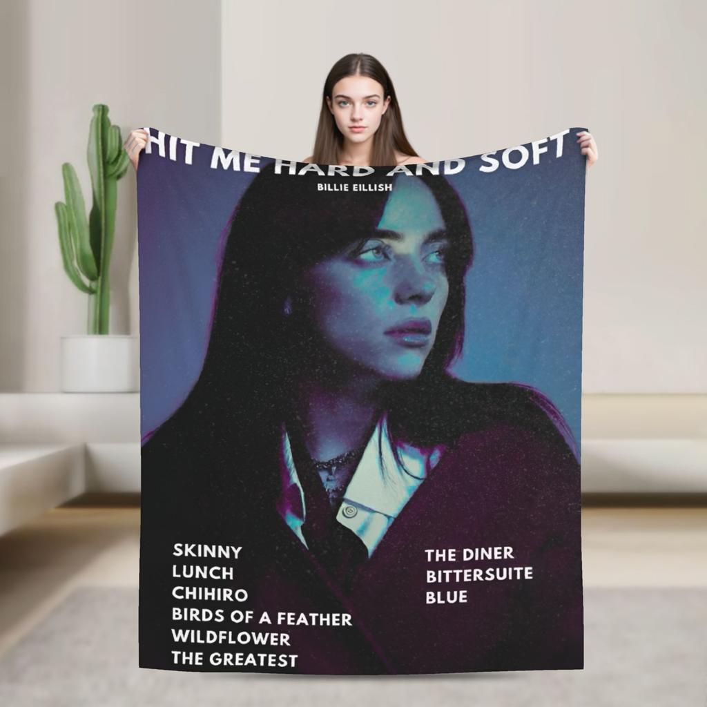 2025 Hit Me Hard And Soft Warm Soft Blanket Singer E-eilishes Tour Picnic Plush Throw Blanket Bed Flannel Bedspread Sofa Bed