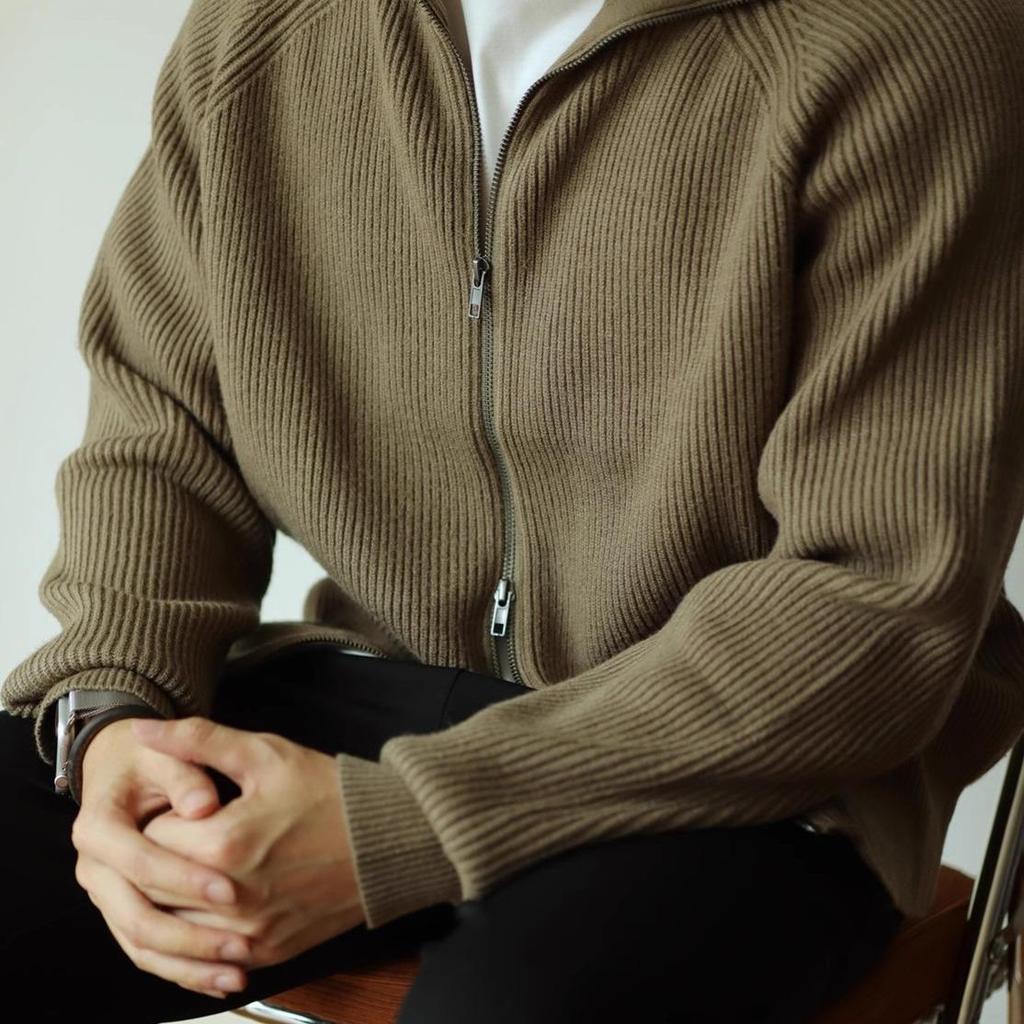 Men's Heavyweight Knit Zip-Up Jacket: Warm, Anti-Pilling, Casual & Classic for Autumn/Winter