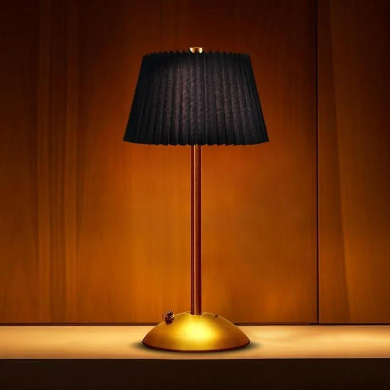 Metal Rechargeable Led Desk Lamp with Fabric Shade Wireless Dimmable Creative Mood Light Portable Touch Ambient Light for Living Room