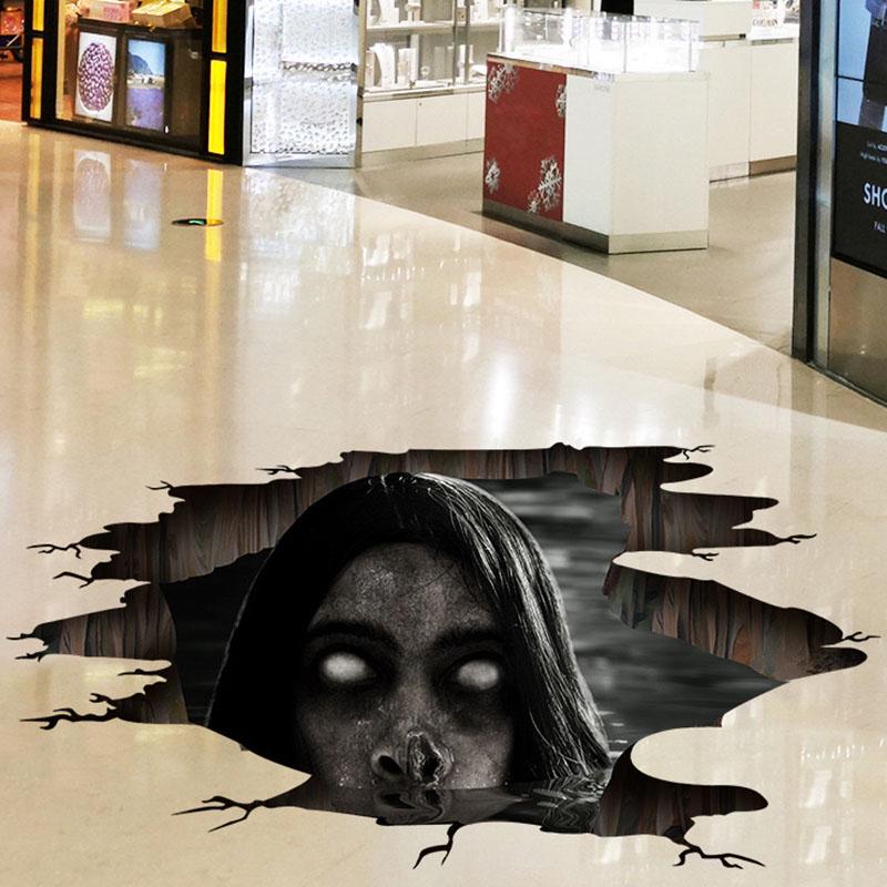 3D Halloween Floor Stickers: Stereoscopic Horror Props for Indoor Decor in Malls, Stores, or Bars