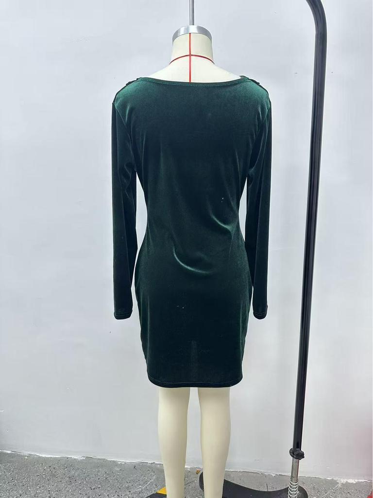 2025 Autumn/Winter Velvet Swing Collar Long Sleeve Party Dress for Women - Stylish and Elegant.