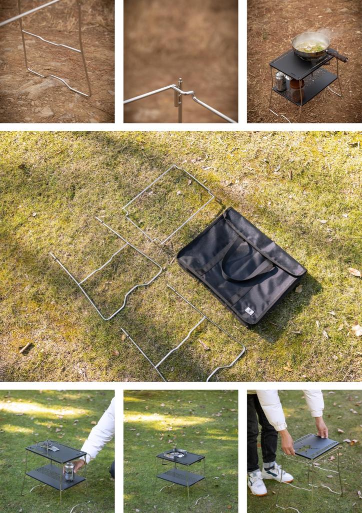 CAMPING MOON Camping IGT 1-Unit Table Frame, Stainless Steel Dual Table, G-38