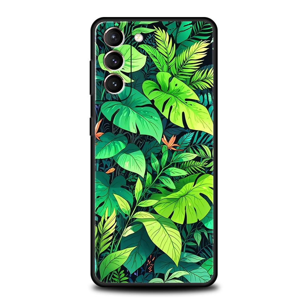 Leaves Monstera Green Phone Case For Samsung Galaxy S26 Ultra S25 Plus S24 FE S23 S22 5G S21 S20 Cover Black Soft