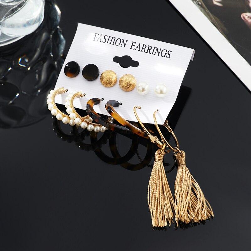 6 Pairs Of Acrylic Circular Earrings Set Leopard Print Personalized Creative Retro Earrings For Girls Women