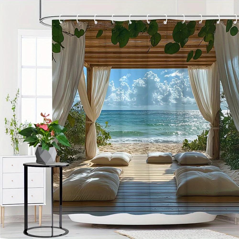 Elegant Tropical Beach View Waterproof Shower Curtain – Perfect for Bringing a Relaxing and Paradise-Inspired Atmosphere